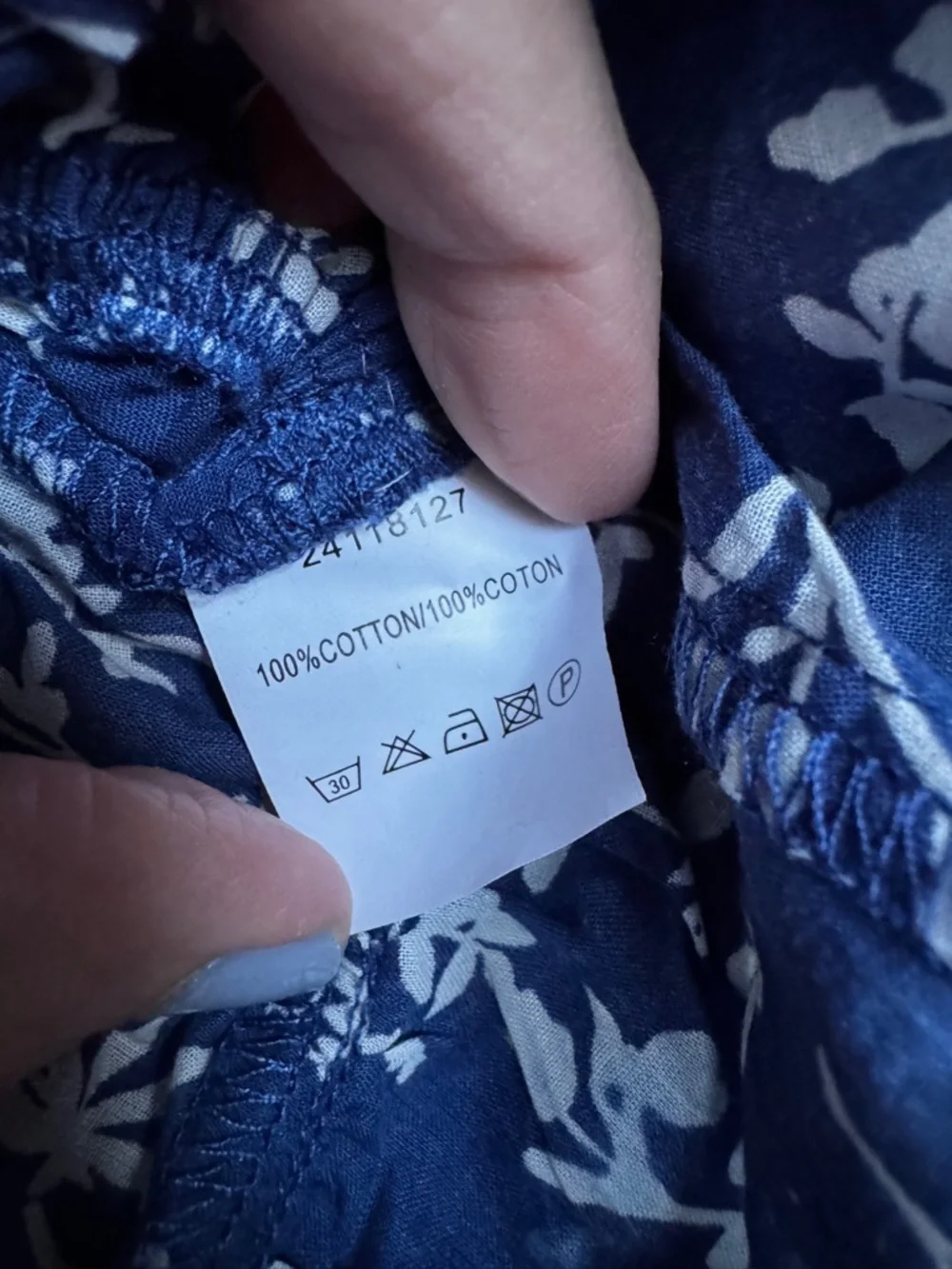 44. Blue Floral Off-Shoulder Smocked Peplum Blouse - Picture 7 of 11